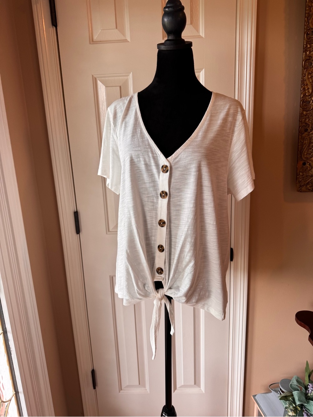 Sanctuary By My Side Tie Hem Pointelle Top - White - Sz x-large - Picture 2 of 8